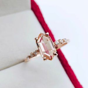 Vintage Hexagon Peach morganite ring rose gold vintage engagement ring dainty